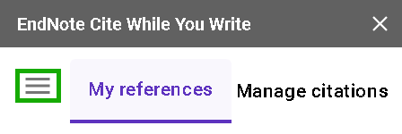 Image showing the EndNote CWYW Menu button